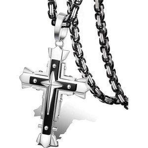 Stainless Steel Cross Pendant Necklace for Men 5MM  Chain Necklace 22-28 Inch